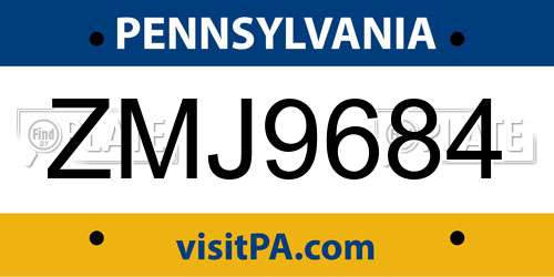 ZMJ9684 Pennsylvania License Plate