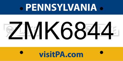 ZMK6844 Pennsylvania License Plate