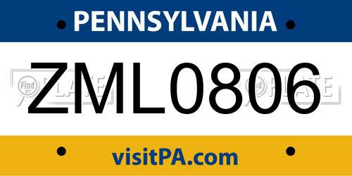 ZML0806 Pennsylvania License Plate