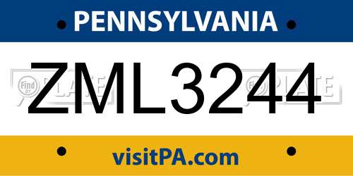 ZML3244 Pennsylvania License Plate