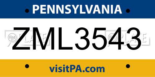ZML3543 Pennsylvania License Plate