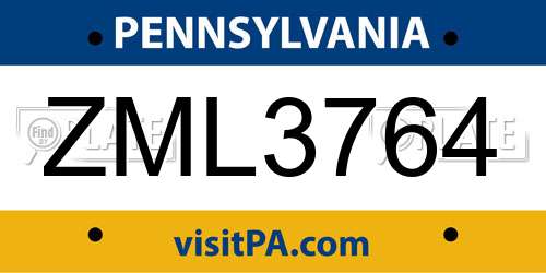 ZML3764 Pennsylvania License Plate