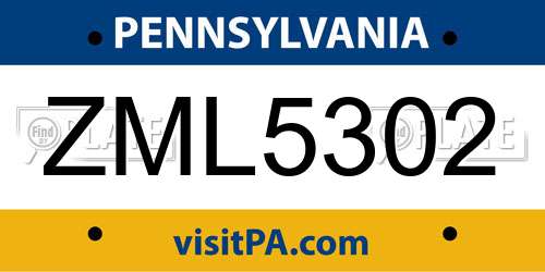 ZML5302 Pennsylvania License Plate