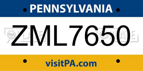 ZML7650 Pennsylvania License Plate