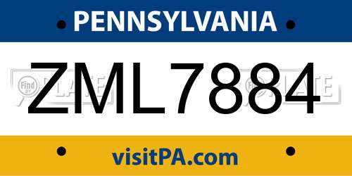 ZML7884 Pennsylvania License Plate