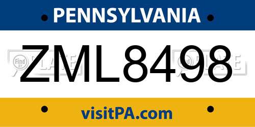 ZML8498 Pennsylvania License Plate