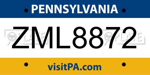 ZML8872 Pennsylvania License Plate