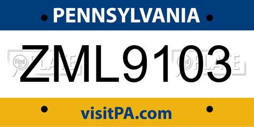 ZML9103 Pennsylvania License Plate