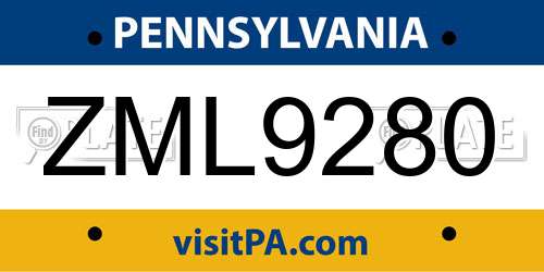 ZML9280 Pennsylvania License Plate