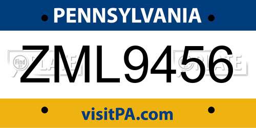 ZML9456 Pennsylvania License Plate