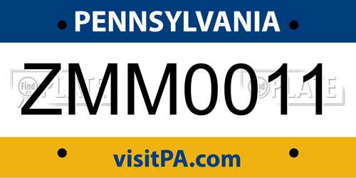 ZMM0011 Pennsylvania License Plate