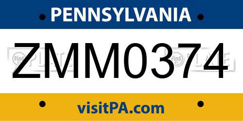 ZMM0374 Pennsylvania License Plate