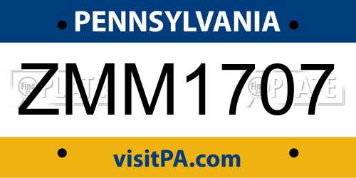 ZMM1707 Pennsylvania License Plate