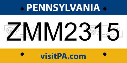 ZMM2315 Pennsylvania License Plate