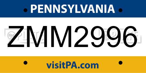 ZMM2996 Pennsylvania License Plate