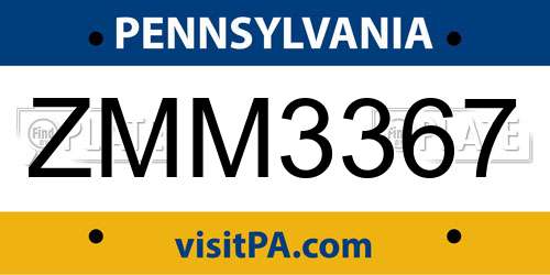 ZMM3367 Pennsylvania License Plate