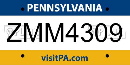 ZMM4309 Pennsylvania License Plate