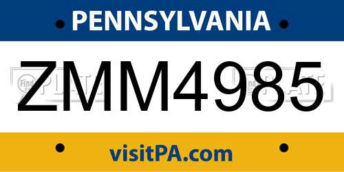 ZMM4985 Pennsylvania License Plate
