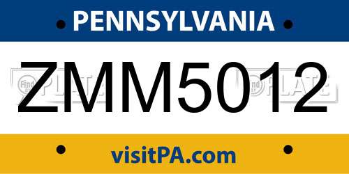 ZMM5012 Pennsylvania License Plate