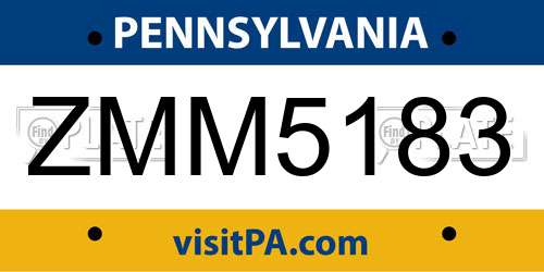 ZMM5183 Pennsylvania License Plate