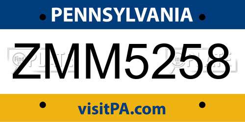 ZMM5258 Pennsylvania License Plate