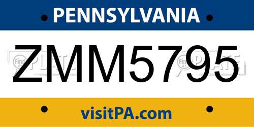ZMM5795 Pennsylvania License Plate
