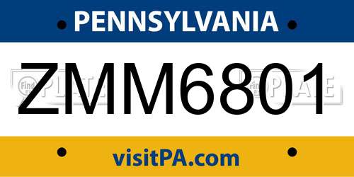 ZMM6801 Pennsylvania License Plate