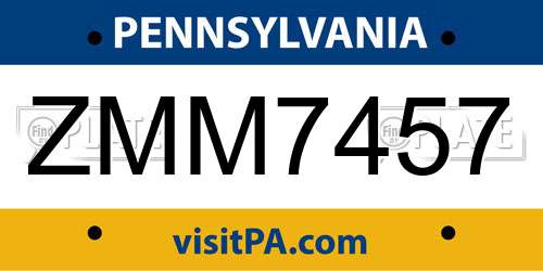 ZMM7457 Pennsylvania License Plate