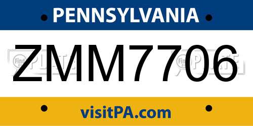 ZMM7706 Pennsylvania License Plate