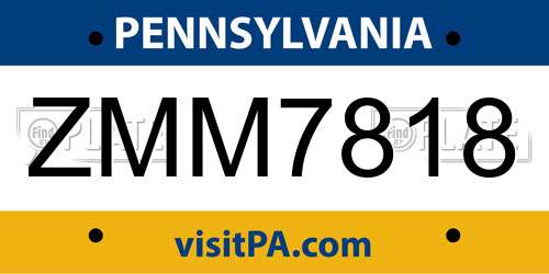 ZMM7818 Pennsylvania License Plate