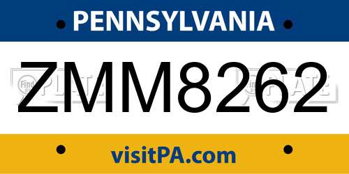 ZMM8262 Pennsylvania License Plate