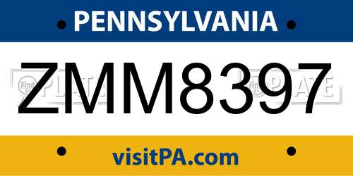 ZMM8397 Pennsylvania License Plate