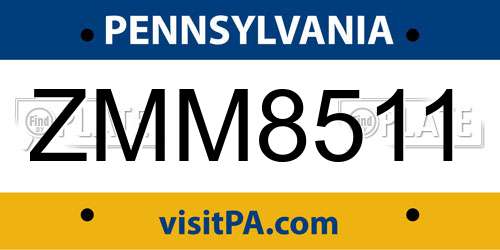 ZMM8511 Pennsylvania License Plate