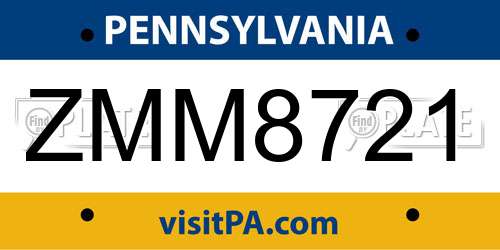 ZMM8721 Pennsylvania License Plate