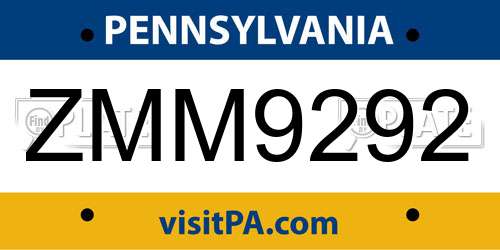 ZMM9292 Pennsylvania License Plate