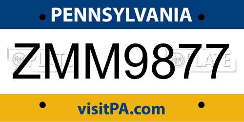 ZMM9877 Pennsylvania License Plate
