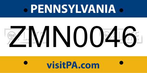 ZMN0046 Pennsylvania License Plate