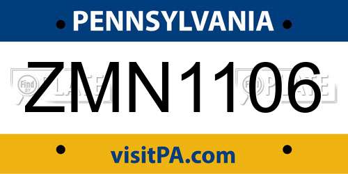 ZMN1106 Pennsylvania License Plate