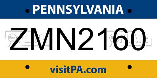 ZMN2160 Pennsylvania License Plate