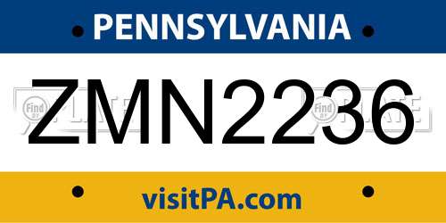 ZMN2236 Pennsylvania License Plate