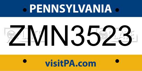 ZMN3523 Pennsylvania License Plate