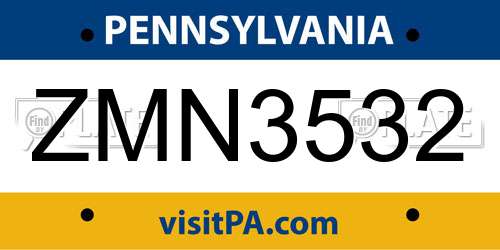ZMN3532 Pennsylvania License Plate