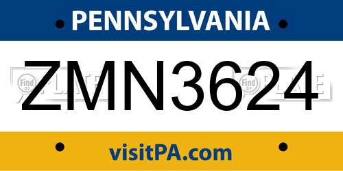 ZMN3624 Pennsylvania License Plate