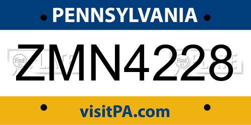 ZMN4228 Pennsylvania License Plate