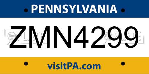 ZMN4299 Pennsylvania License Plate