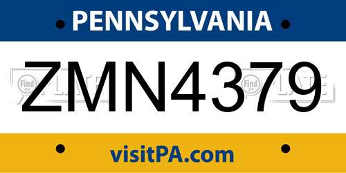 ZMN4379 Pennsylvania License Plate