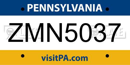 ZMN5037 Pennsylvania License Plate