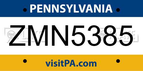 ZMN5385 Pennsylvania License Plate