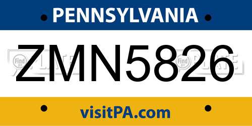 ZMN5826 Pennsylvania License Plate