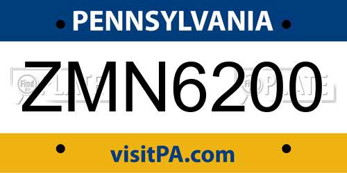ZMN6200 Pennsylvania License Plate